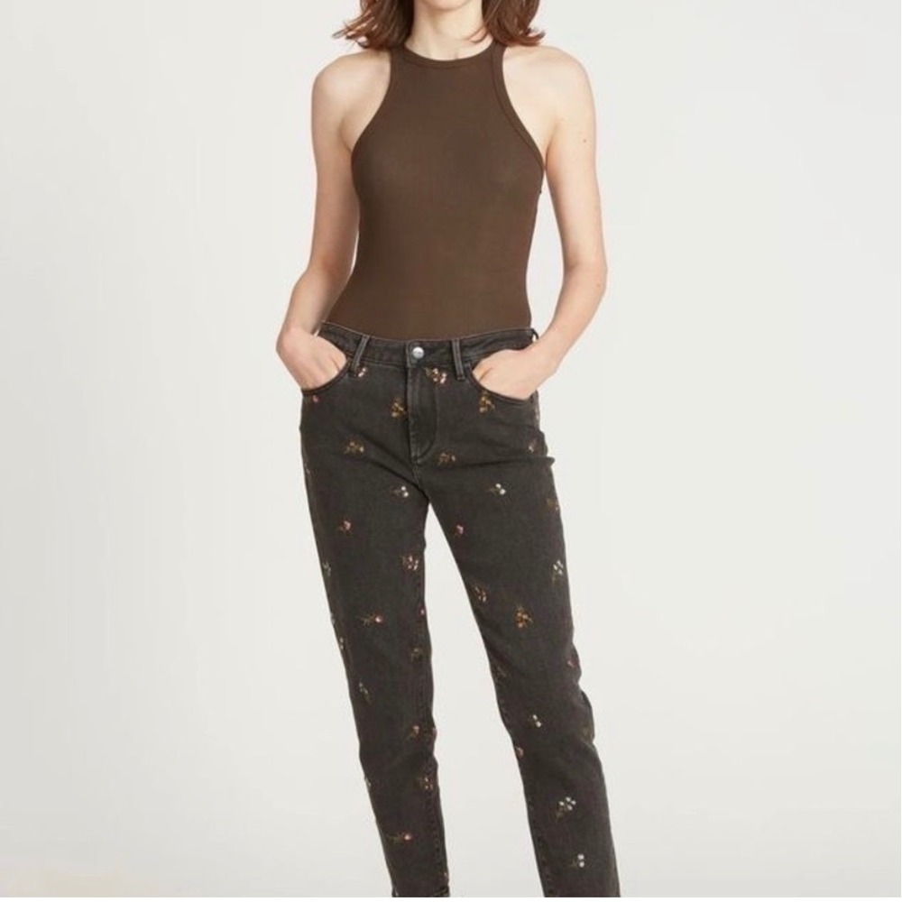 Driftwood Gizelle Floral Embroidered Skinny Jeans Faded Black Size 27 W27 L27